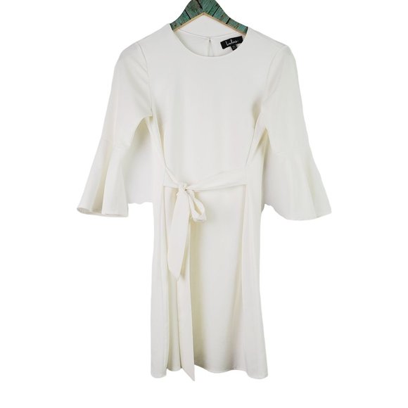 Lulu’s Last Love Song White Tie Waist Shift Dress w/ Bell Sleeves, Sz XS - Picture 3 of 11
